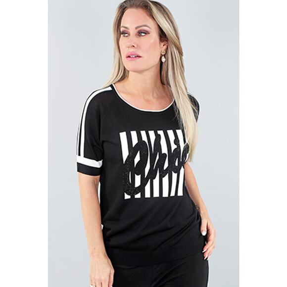 Women's Black Knit Top Tee Size L Chic Short Sleeve Michael Tyler NWT - Picture 1 of 1